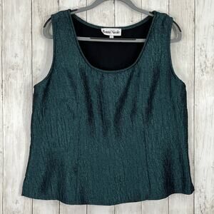 Vintage 90s Ronni Nicole Dark Green Sleeveless Holiday Office Crinkle Shell Top